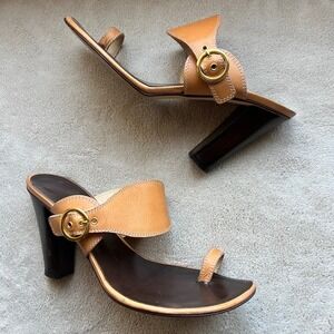 Giuseppe Zanotti Women 8-8.5 EU39 Tan Leather Toe Loop Buckle Heeled Mule
Sandal